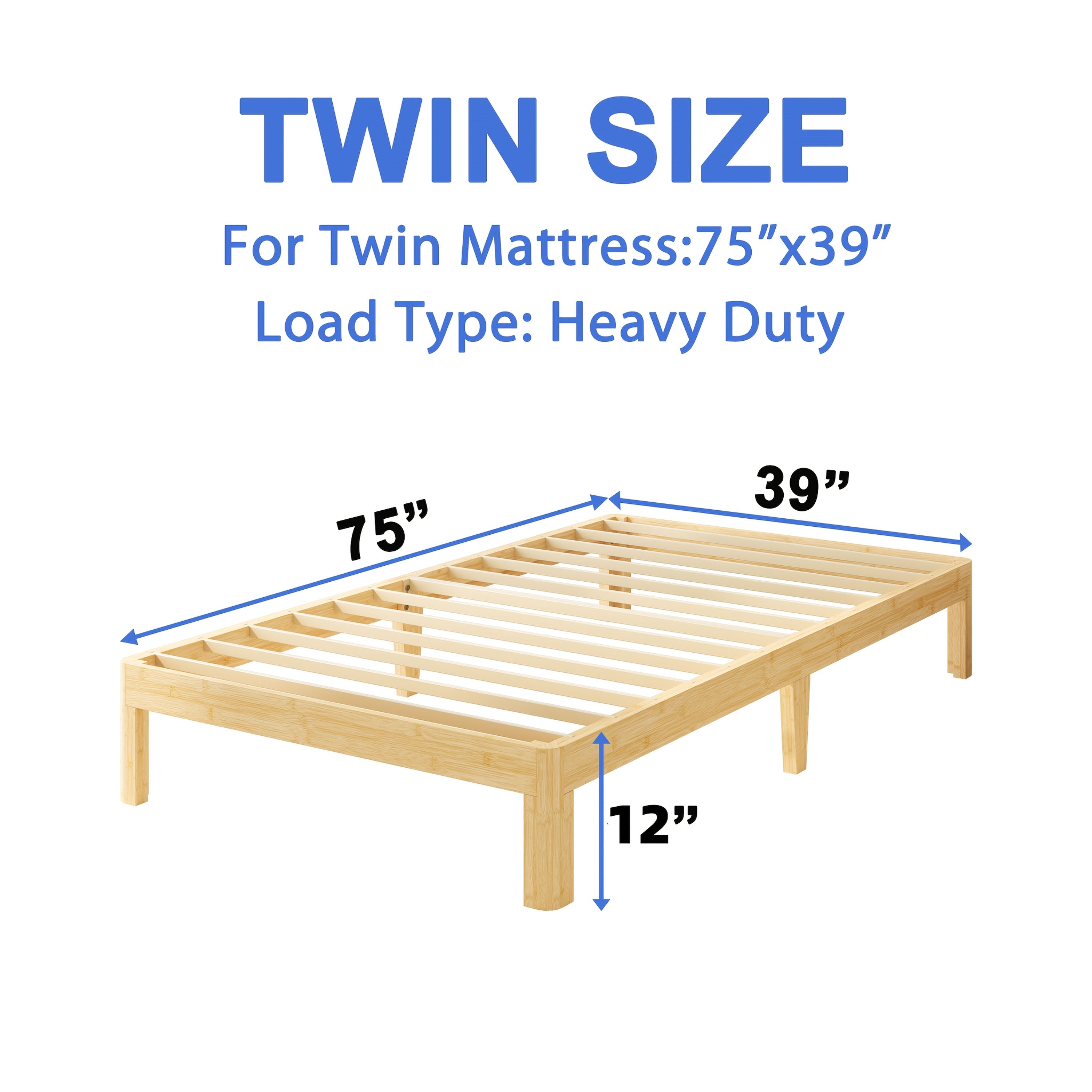 ZIYOO Heavy Duty Bamboo Metal Platform Bed Frame 14 Inch High No Box Spring Required