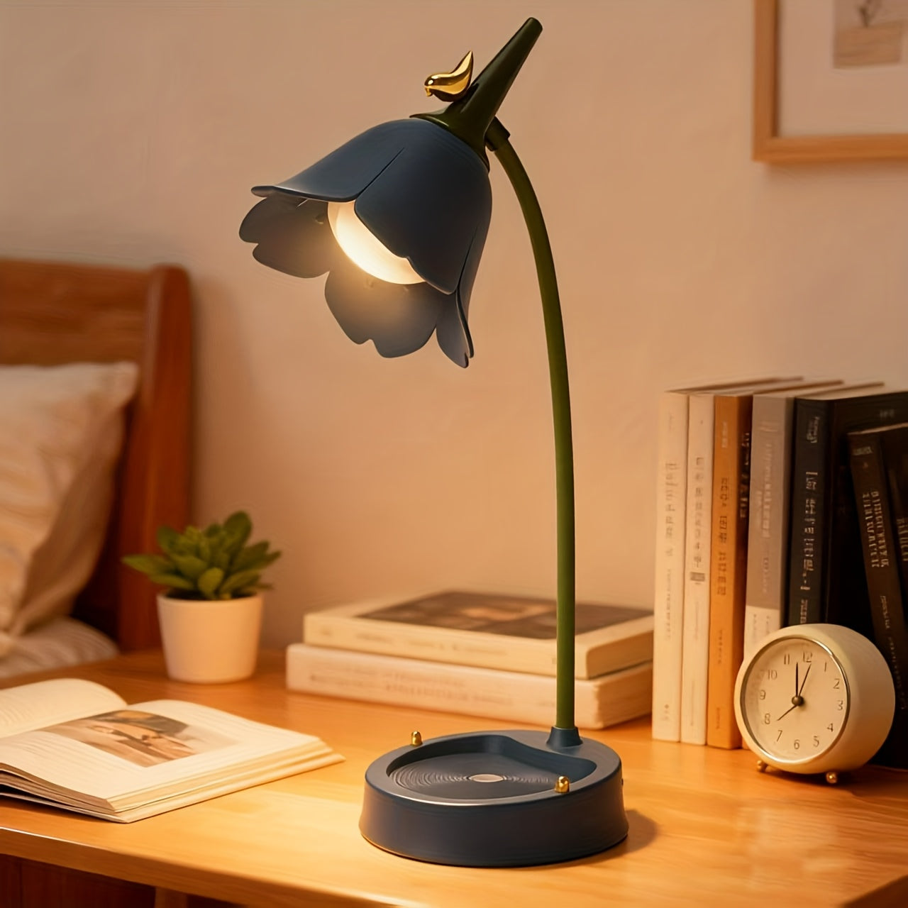 Flower Table Lamp, Dimmable LED 3-color Temperature, Cordless Rechargeable Table Lamp With Touch Sensor And Flexible Arm, USB Bedside Lamp For Reading