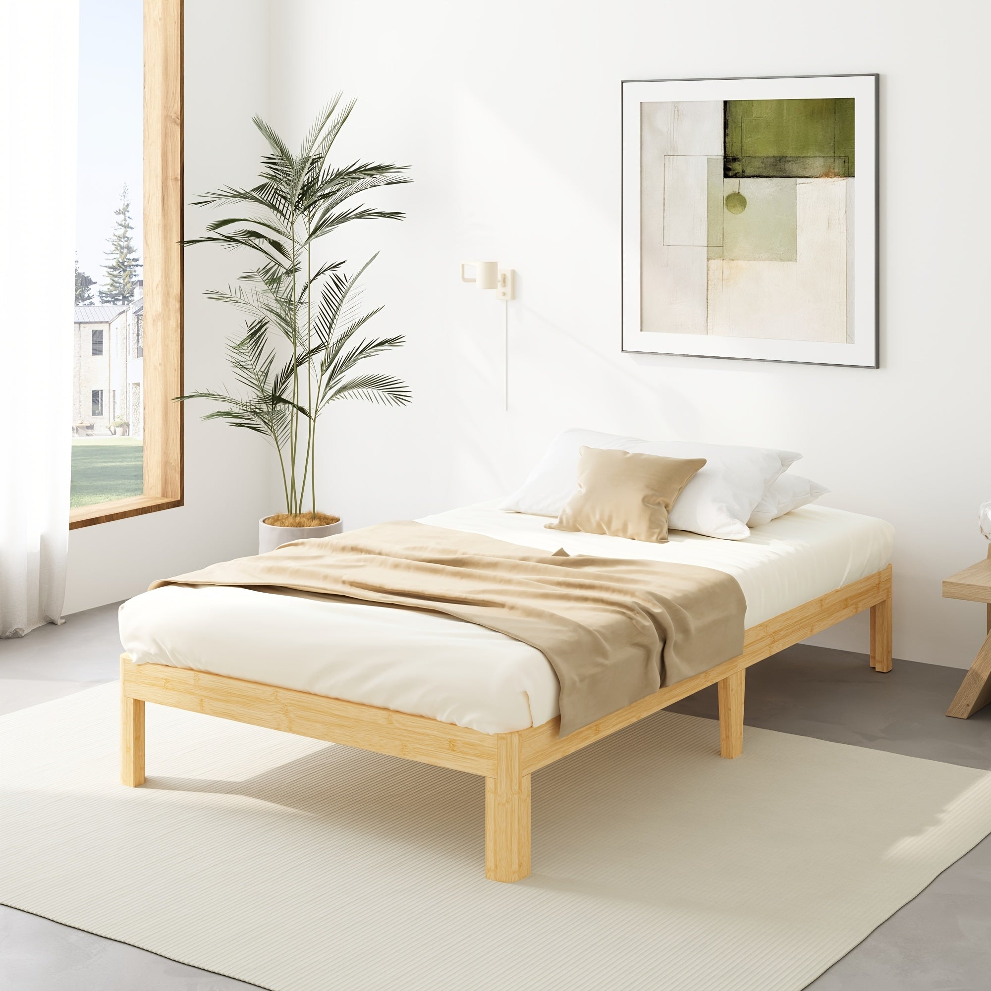 ZIYOO Heavy Duty Bamboo Metal Platform Bed Frame 14 Inch High No Box Spring Required