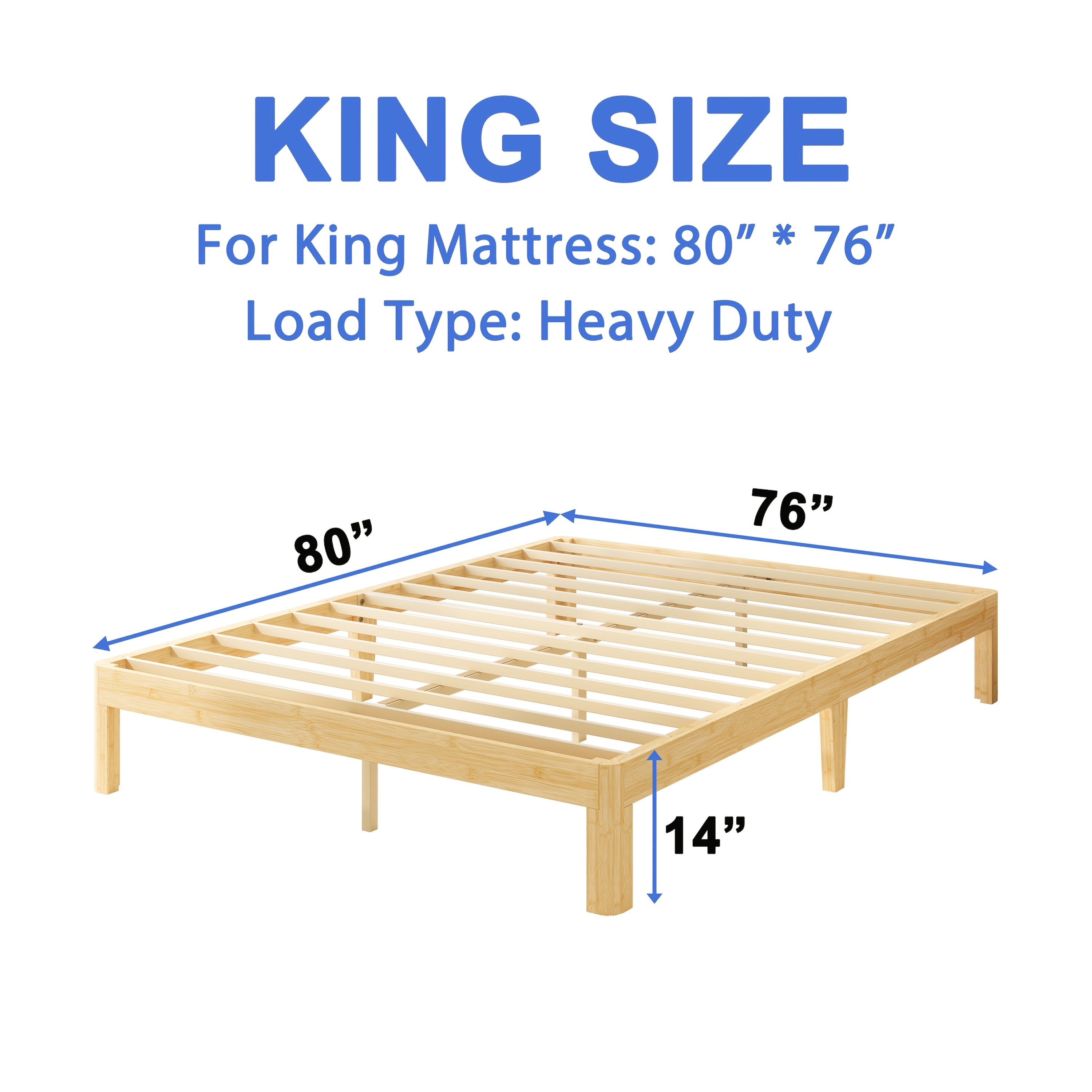 ZIYOO Heavy Duty Bamboo Metal Platform Bed Frame 14 Inch High No Box Spring Required