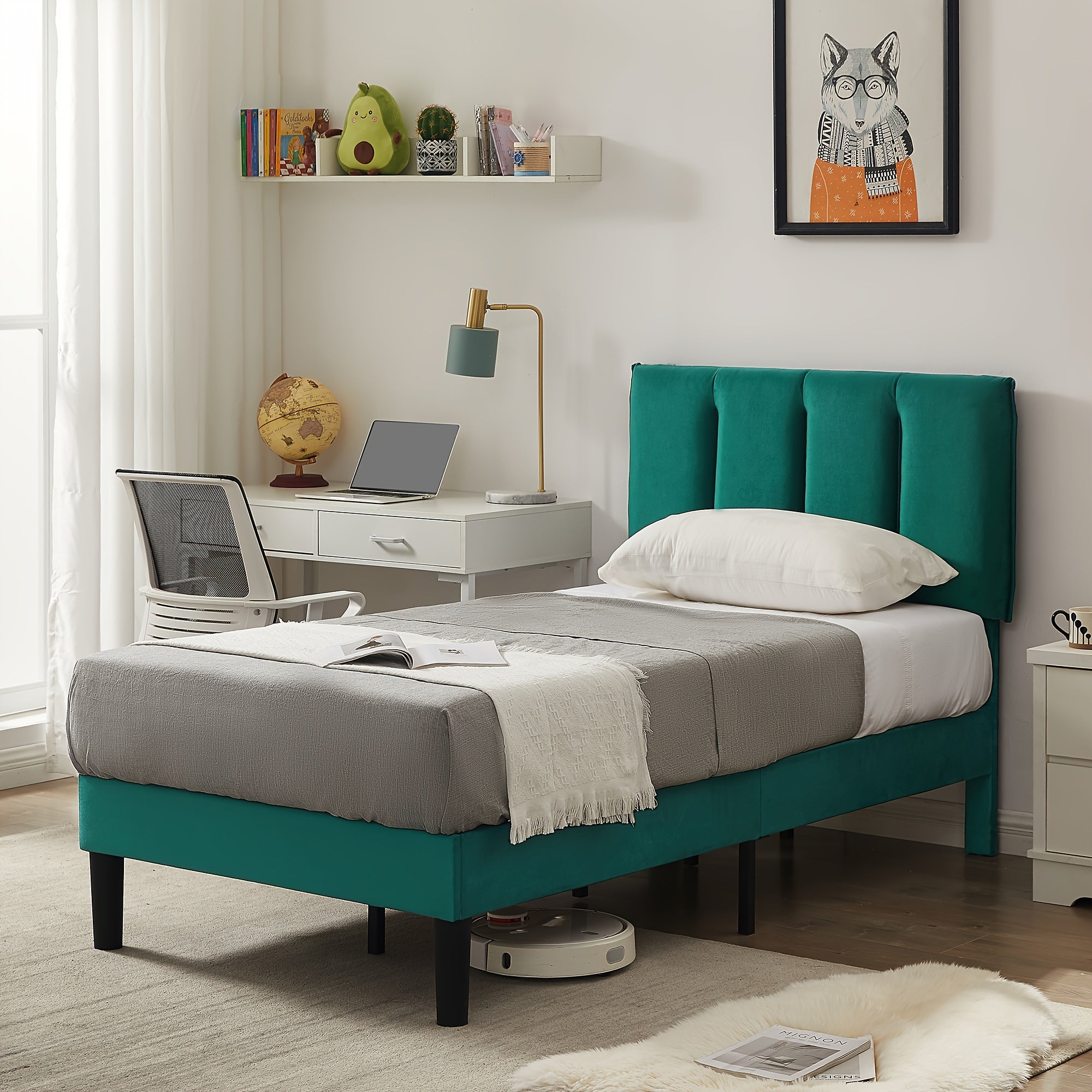 Upholstered Bed Frame Twin\u002FFull\u002FQueen Size Platform Bed with Adjustable Headboard Wood Slats Support